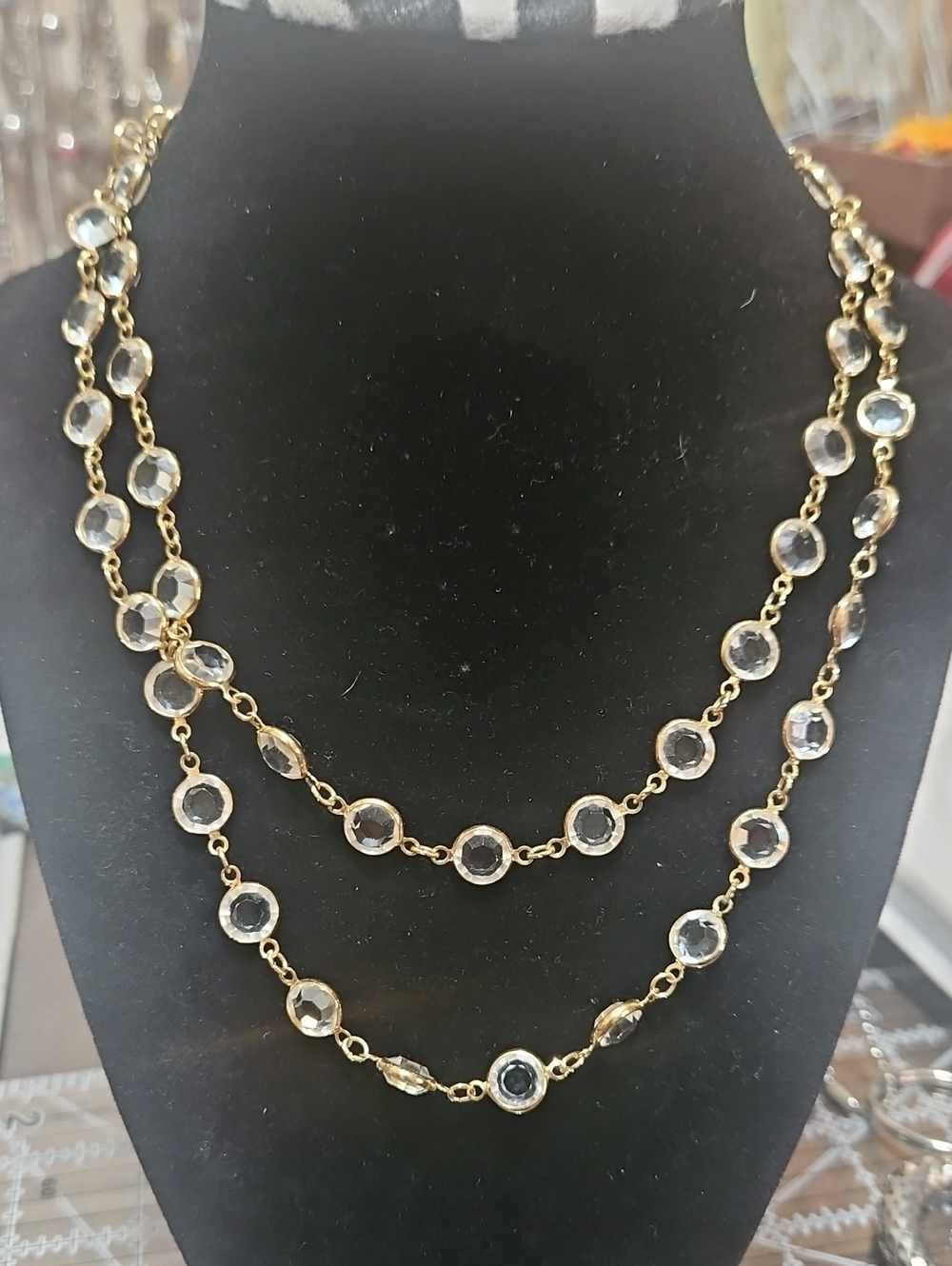 Swarovski Gold and Clear Crystal Strand Necklace